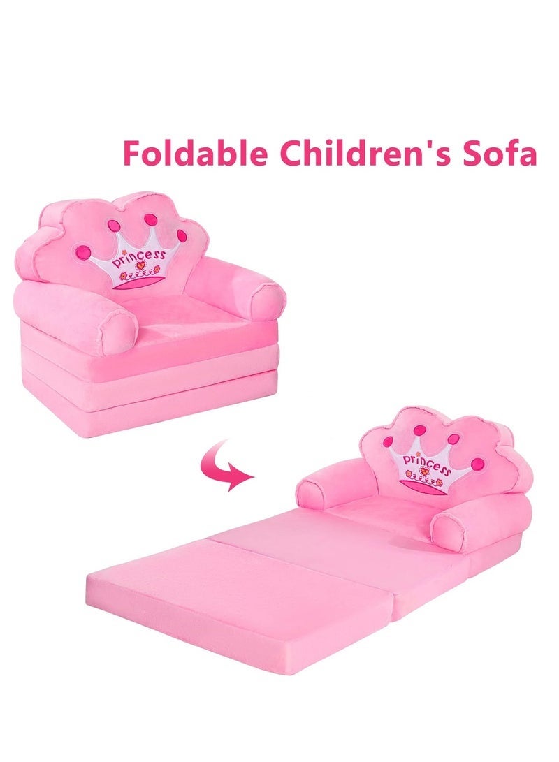 DURKU Kids Sofa, Kids Foldable Sofa Bed, Princess Chair for Toddlers, Pink Cartoon Shape, High Density Foam, Fold Out Couch for Bedroom, Sofa Bed for Boys & Girls (Pink) - Image 5